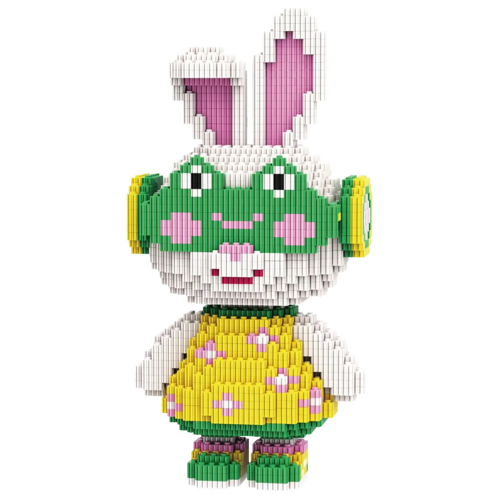 Green Mask Bunny Micro Building Blocks Set, 2200PCS DIY Collectible Figure, Cute Creative Building Project Gift