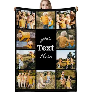 Custom Blanket with Picture, Personalized Photo Blanket for Adults Kids, Full Size Customized Blanket for Dad, Mom, Dogs, Friends or Lover, Birthday Halloween Christmas Blanket Gift (10 Photos)