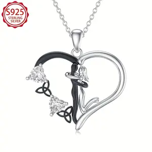 S925 Sterling Silvery Couple Embrace Heart Pendant Necklace,'S Day Romantic Gift,'S Day Gift,'S Day Necklace,'S Day Jewelry,'S Day Gift For Her,'S Day Gift For Him