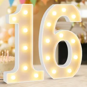 16th Birthday Decorations, 12.6 Inch Upgraded Large Size Light Up Number 16 Marquee Sign for 16th Wedding Anniversary Party Backdrop Wall Table Decoration