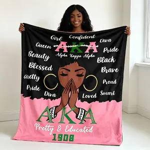 Aka Alpha Kappa Alpha Black Girl Queen Diva Pride Beauty Pattern Print Blanket Four Seasons Home Travel Camping Flannel Throw Blanket Bedroom Coach Decor Family Friends Birthday Christmas Gift LXR f131