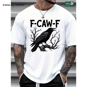 100% Cotton Unisex Round Neck Short - Sleeve "F-CAW-F" Raven Graphic T - Shirt