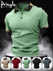 Men's Calvin Logo Print Polo Shirt, Elastic Casual Breathable All-Season Wear, Comfortable Durable High-End Fitted Design