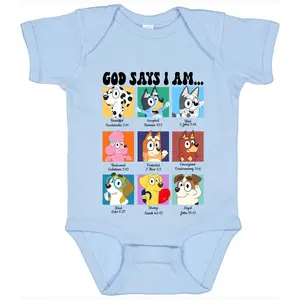 Bluey God Says I Am Toddler Baby Rib Bodysuit Soft, Comfortable Cotton, Snap Closure, CPSIA Compliant