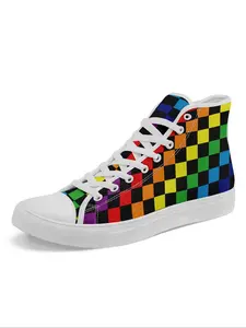 Men's Rainbow Colorful Pixel Pattern Sneakers, Unisex Comfortable Soft Sole Sports Shoes for Daily Wear, Perfect Festive Gift