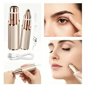 Portable 2-in-1 Facial & Eyebrow Hair Remover for Women, Rechargeable Electric Trimmer with LED Light, Painless Precision Shaver for Face, Eyebrows, Lips & Peach Fuzz, Champagne Gold