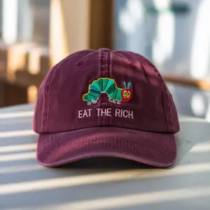 Eat The Rich Embroidery Hat, Bookish Hat, Activist Hat, Hungry Caterpillar Hat, Embroidered Caterpillar Hat