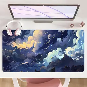[Gaming Mouse Pad] Ultimate Fantasy Night Sky With Golden Stars & Moon Design Non-Slip MousePad For Desk With Rubber Base & Stitched Edge, Perfect For Christmas Gifts Home & Office Use