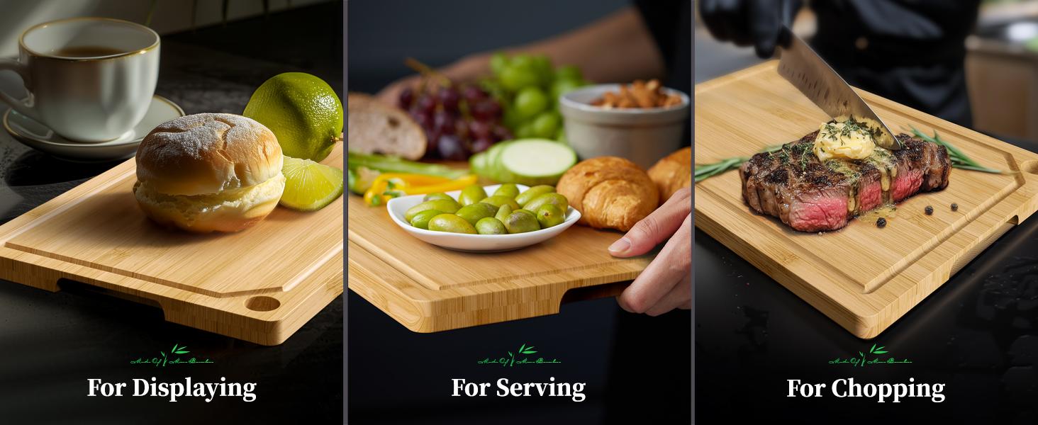 Bamboo Cutting Board - Multi-Sizes Wooden Cutting Boards for Kitchen, Convenient Kitchen Essentials with Deep Juice Grooves， Cutting Board for Chopping & Serving, Large, Natural