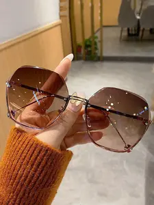 Unisex Minimalist Geometric Sunglasses (1 Pair), Trendy Vintage Rimless Sunglasses for Everyday Use, Fashionable Versatile Accessories for Outdoor Activities, Trendy Casual Sunglasses