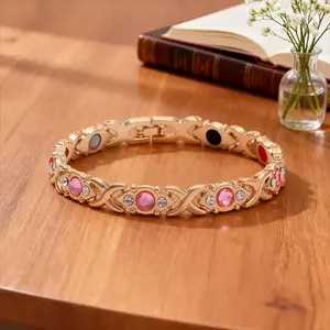 Energy magnet bracelet, eco-friendly alloy with diamonds, adjustable ladies' wristband，Valentine's Day gift, Christmas gift