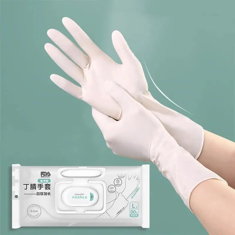 12-in Disposable Nitrile Cleaning Gloves, S, M, Non-Slip, Abrasion-Resistant, High Corrosion-Resistant, Soft, Durable, Powder-Free, Waterproof, Material Safe, 30pcs Pink with Easy-Take Packaging for Dishwashing, Household Sink Use, Cooking, Wearable, Regu