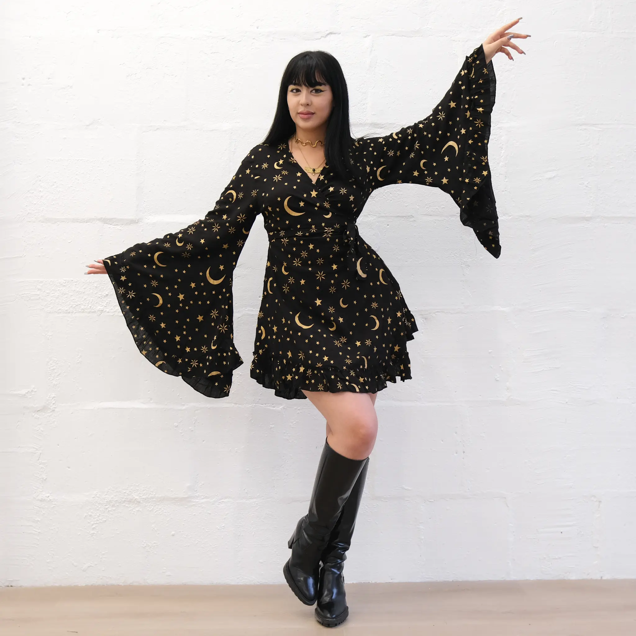 Celestial Flowy Wrap Dress, Boho Mini Dress, Whimsy Ruffle Sleeve Summer Dress, Bohemian Cosmic Dress with Pockets, Festival Dress, Whimsical Long Dress - TikTok Shop Celestial Flowy Wrap Dress, Boho Mini Dress, Whimsy Ruffle Sleeve Summer Dress, Bohemian Cosmic Dress with Pockets, Festival Dress, Whimsical Long Dress - TikTok Shop