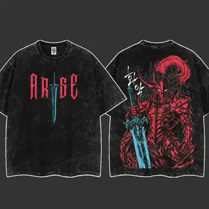 Igris Vintage Washed Oversized T-Shirt Solo Leveling, Shadow Knight Commander Anime Graphic, Absolute Loyalty And Silent Blade Theme, Heavyweight Cotton Streetwear Unisex