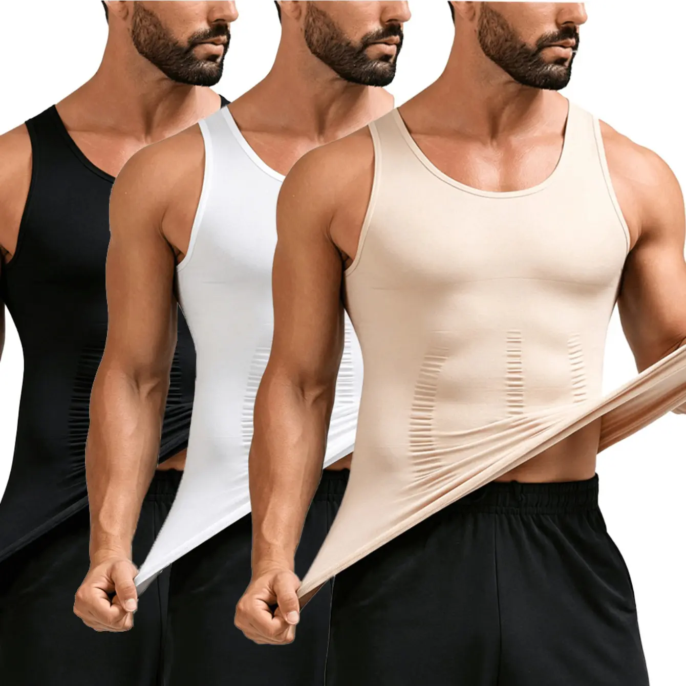 Men's Compression Tank Top with Tummy Control, Seamless Waist Cinched Body Shaper Vest, Soft Stretchy Activewear for Gym & Workout Fitness, 1/2 Pack, Sleeveless Vest