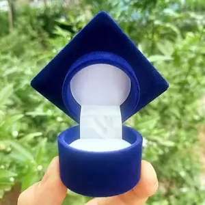 1pc exquisite graduation cap design gift box, black and blue graduation cap design, graduation badge jewelry box is very suitable for graduation season ring packaging, bachelor's cap jewelry box, graduation season mini engagement ring box, Earring Box