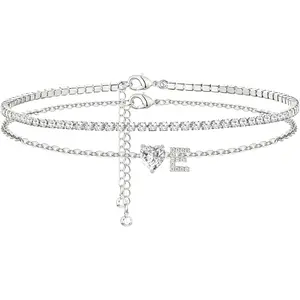 Heart Initial  Anklets for Women  Dainty  Plated ankle bracelets for women Large Ankle Women's Anklets Tennis ankle bracelets Non Tarnish Summer Beach Foot