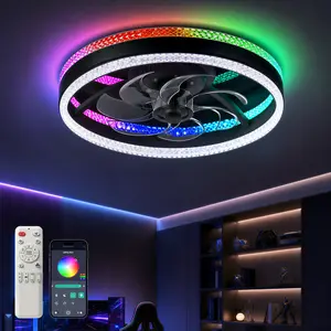 DEMILARE RGB Ceiling Fan with Lights, Modern Flush Mount Ceiling Fan with Dual Lighting System (RGB Ambient Light + Adjustable Light), 6-Speed Quiet Reversible Fan with Remote Control, Low Profile Indoor Ceiling Fan for Bedroom Living Room Kitchen