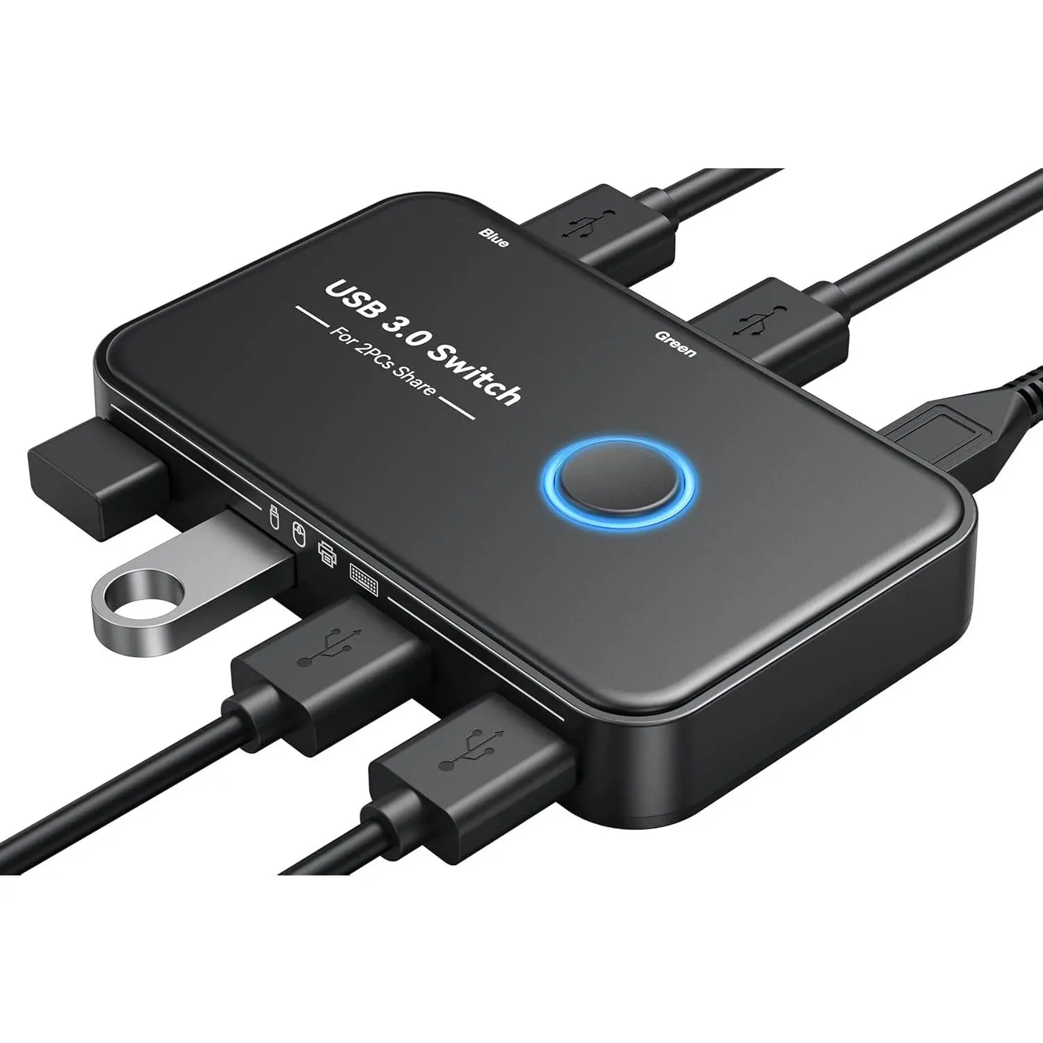 USB 2-in-1 Device Switcher, 4-Port USB Hub - Connect 2 Computers to Share Keyboard, Mouse, Printer, Scanner and More - USB 3.0 with 2 USB Cables, Power Cable