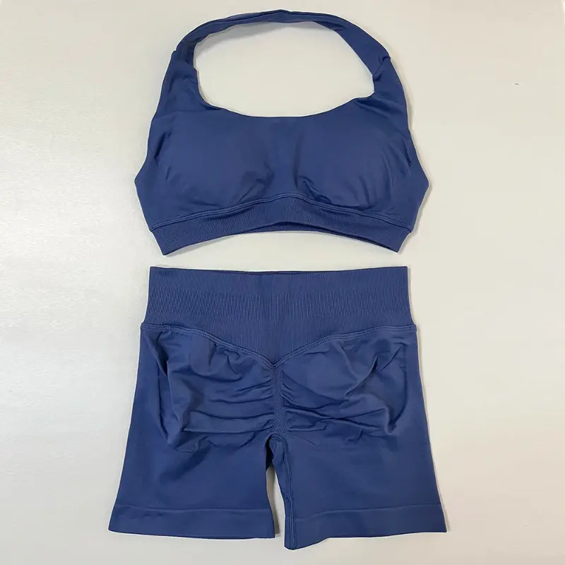 dfyne workout sets Seamless Yoga Set Women Gym Clothes Halter Sport Bra Matching Impact Shorts 2 Piece Sets Workout Suits Outfit Fitness Impact Set