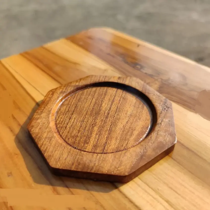 Handmade Wooden Drink Coaster, Solid Wood Tableware Accessory for Kitchen Use