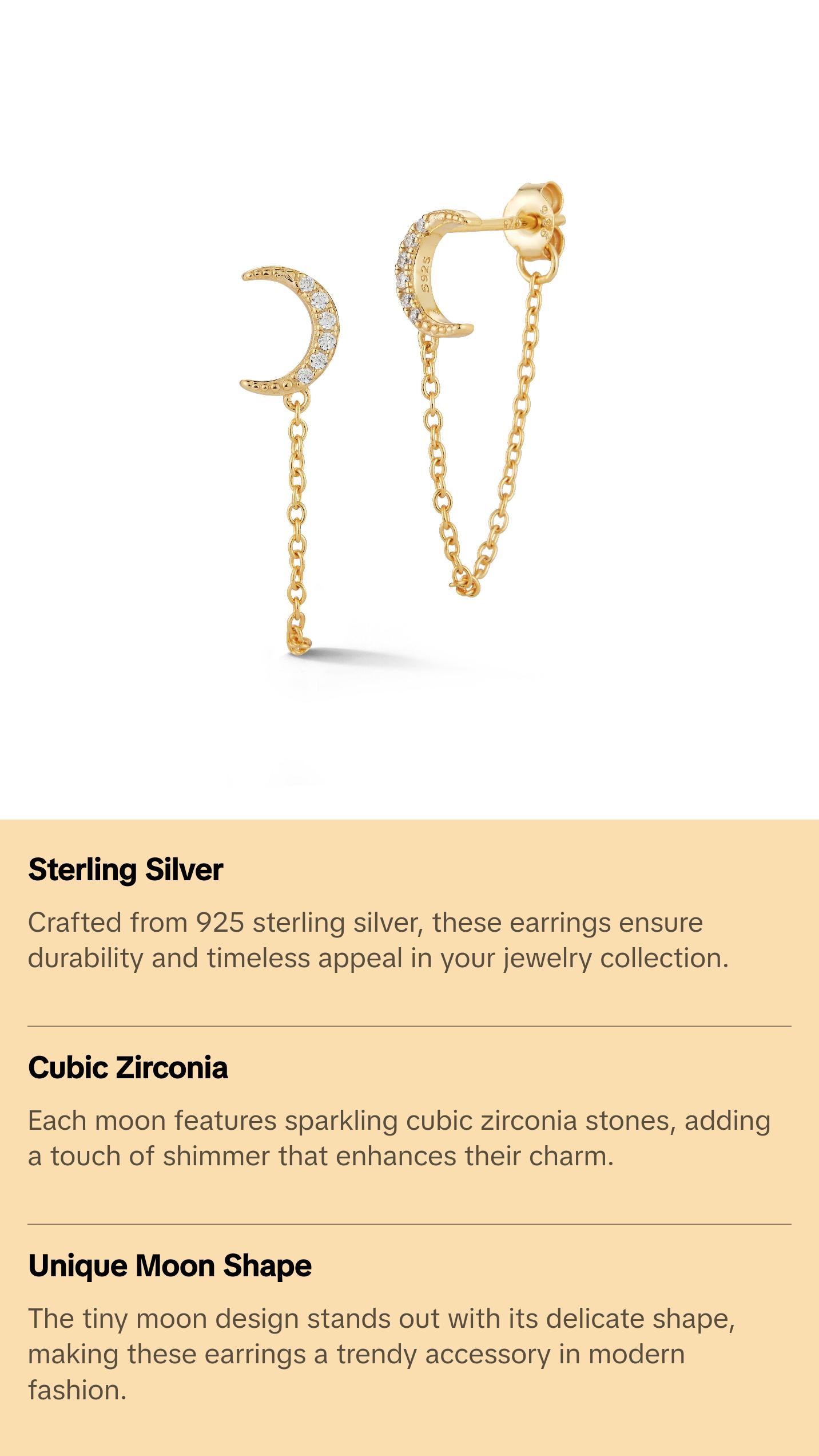 Crescent Moon Drop Stud Earring