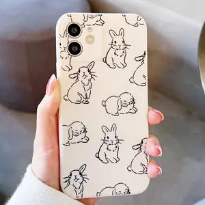 Case for iPhone 16 Pro Max 15 Plus 14 13 12 11 XS XR Little Rabbits Pattern Pocket-Friendly Shockproof Silicone Protective Softcase