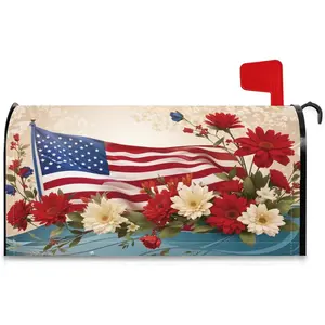 American Flag and Floral Mailbox Covers Magnetic Standard Size Waterproof Oxford Mailbox Wraps Letter Post Mailbox Cover 21" X 18" for Holiday Garden Yard Decor