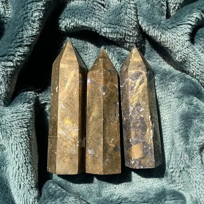 Natural Polished Bronze Pyrite Tower Point - Reiki Wand Obelisk with Healing Spiritual Energy & Crystal Abundance, Natural Crystal Home Decor Holiday Gift
