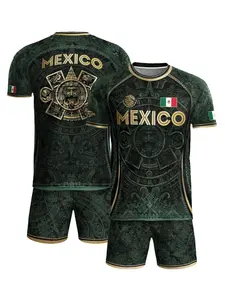Mexico Soccer Special Edition Jersey Aztec Calendar Heritage Design, Grit Son Sport Tee, All Seasons Fitted Long Track Shorts, Football Shorts