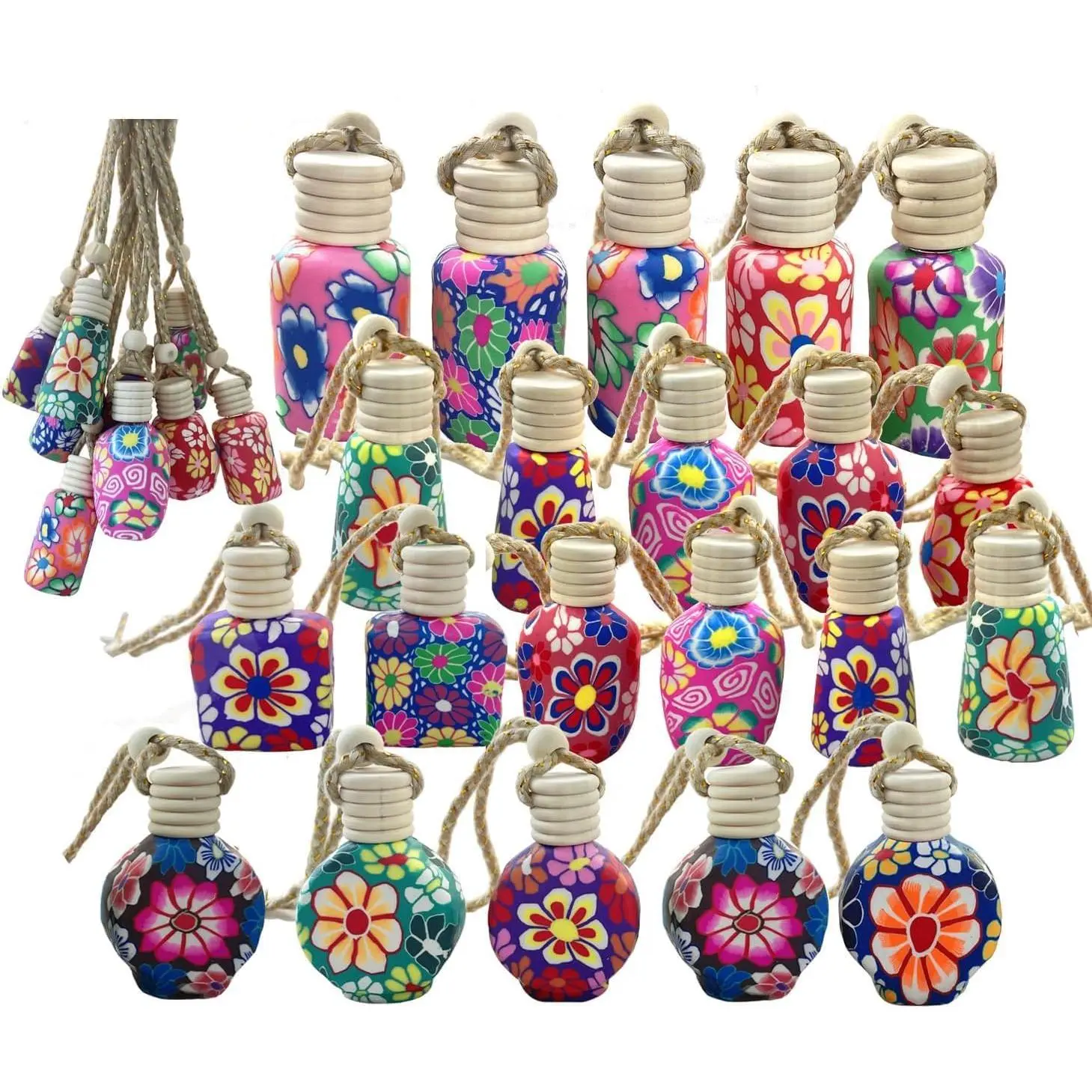 20Pcs 15ml Glass Car Diffuser Bottles Empty Bulk,Hanging Car Diffusers for Essential Oils,Refillable Car Air Freshener for Fragrance Perfume Aromatherapy with Flowers Women Home Decor,Color Random
