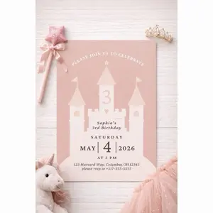 Princess Castle 3rd Birthday Invitation Pink Fairytale Party 5x7 Inches Premium Cardstock Personalized Party Details