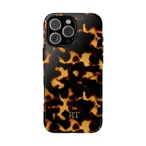Custom Tortoise Shell Phone Case with Gold Monogram Initials – Fits Latest Models, Stylish & Durable, Perfect Gift for Any Occasion.Magnetic Full Coverage Leather Case. Magnetic Anti-Slip iPhone Case