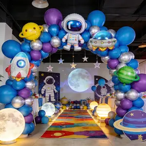 Space Astronaut Planet Blue Theme Series Kids Birthday Party Decoration Aluminum Foil Balloons, Party Supplies