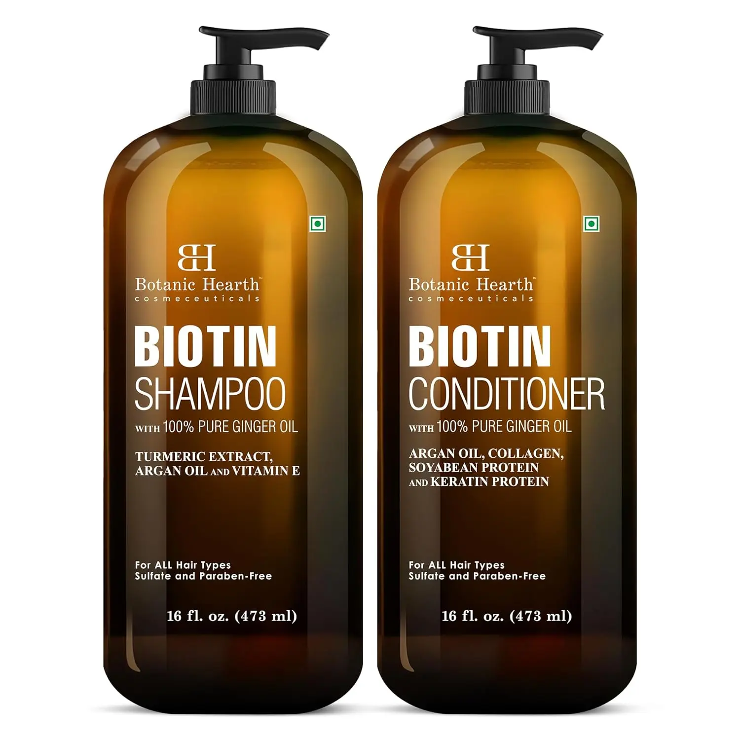 Botanic Hearth Biotin Shampoo and Conditioner Set - with Ginger Oil & Keratin for Hair Loss and Thinning Hair for Men and Women - Sulfate Free, 16 fl oz each
