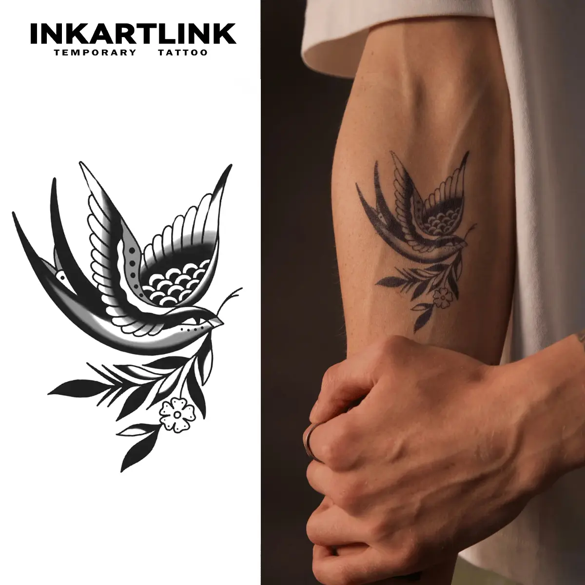 INKARTLINK Semi-Permanent Tattoos that Last 1-2 Weeks, 2 Sheets of Waterproof and Realistic Spring Swallow Tattoo Paper for Adults