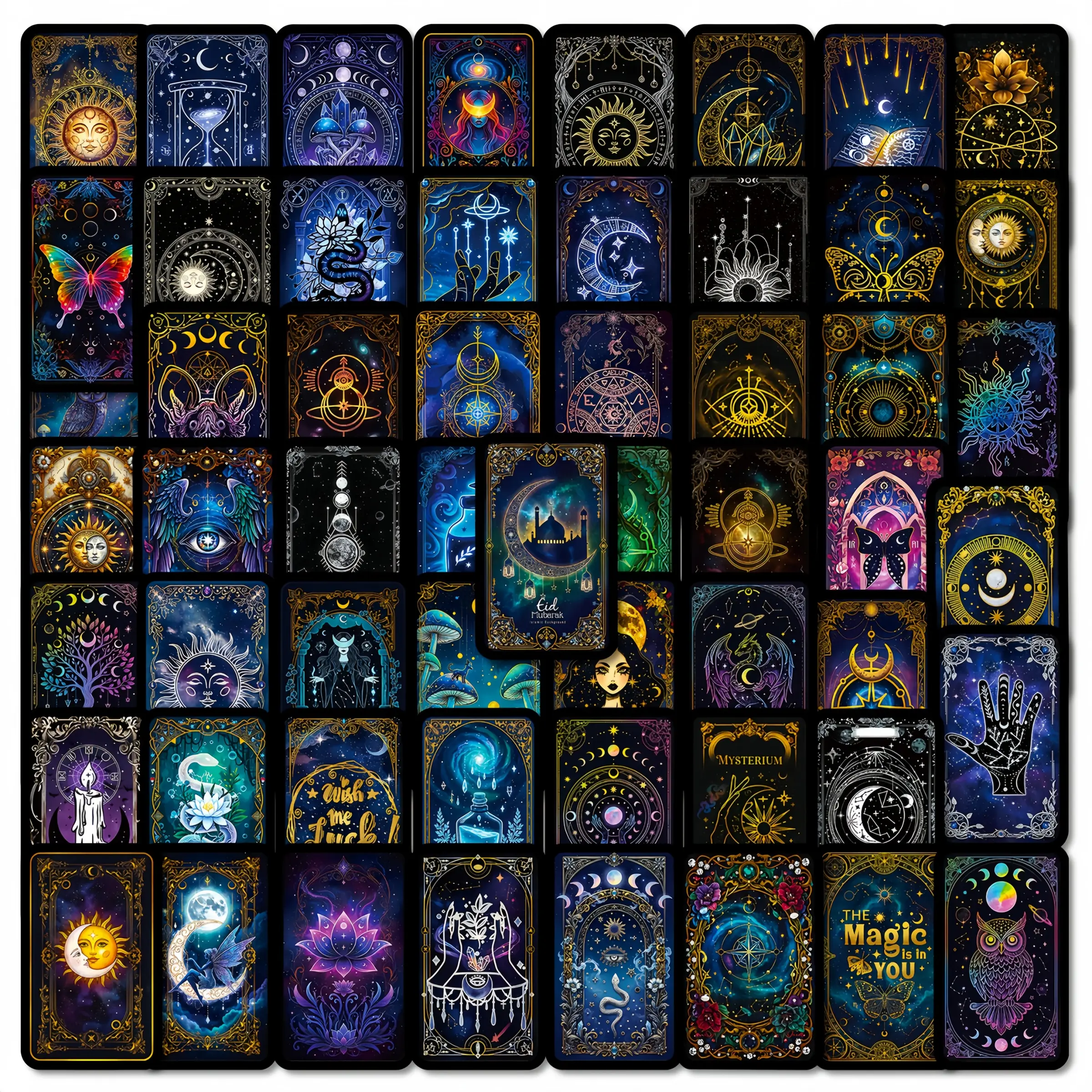 56 Pcs/112 Pcs Fantasy Astrology Magic Stickers Set, Sun Moon Symbol Mystery Totem Journaling Scrapbooking Journal Decoration Kit, Decorative DIY Sticker Collage Pack, Stickers For Scrapbooking