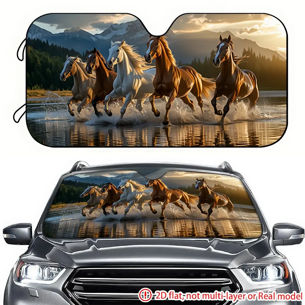 1pc Wuma Benliu 2D high-definition printing on landscape car sunshades, car sunshades effectively block sunlight, suitable for trucks SUV、 RV front windshield decoration, Window Shade Car, Sun Cover For Car Windshield