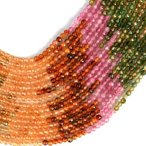 Natural Tourmaline Shaded Gemstone Round Micro Faceted Beads String 15.5 Inches Long 2/3/4/6 MM for Jewelry Making and Crafting - AS & JG