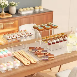 Acrylic Dessert Table Display Stand, Transparent Cupcake Holder Tray and Plate, Cake Stands, Self-Service Tube Display Rack for Weddings Birthdays Parties