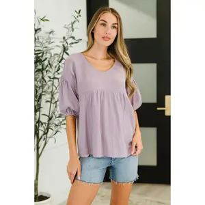 Pleasantly Perfect Bubble Sleeve Peasant Blouse