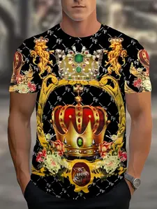 Men's 3D Floral Printed T-Shirt, Tropical, Luxurious Design, Short Sleeve, Fitted, High-Quality Fabric, Summer Fashion, Casual, Urban Style, Streetwear, Aesthetic, Menswear