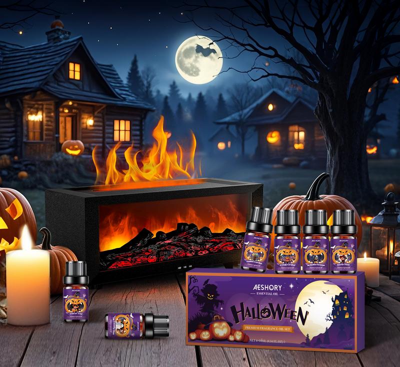 Aeshory Spooky Halloween Aroma Fragrance Oil Set with Fireplace Diffuser Bottles - Essential Oils for Home Decor, Bath, Candle & Soap Making Gift Set (Trick or Treat, Zombie's Garden, Creepy Carnival Scents)