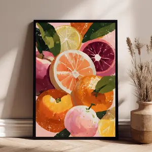 [SALE UP TO 50% + FREE SHIP] Maximalist Citrus Poster – Colorful Orange & Grapefruit Art for Kitchen and Interior