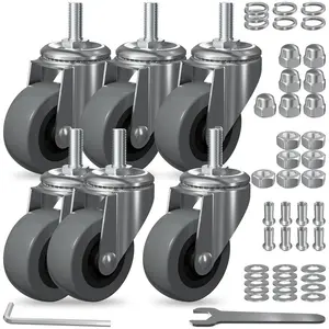 6 Pack Creeper Wheels 2.5 Inch Heavy Duty Swivel Caster Wheel Creeper Castors Replacement for Creeper Service Cart Stool  Mount, M10 (Around 3/8") x 1" Metric Threaded Stem Casters Wheels