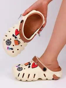 Women's Fashionable DIY Charm Sandals, Cute Breathable Lightweight Outdoor Garden Shoes, Eva Cartoon DIY Sandals, Soft Sole Thick Sole, Unique Sandals