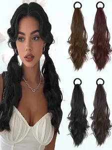 Kairiya 18 Inch Natural Wave Ponytail Extension Wig with Elastic Band, Easy To Install Synthetic Hairpiece for Daily Wear & Women Fashion Styles, Synthetic Curly Hair, Synthetic Wavy Hair
