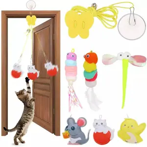 Fluffy Mice Caterpillar Cat Wand Toy Elastic w/ Long Rope Pet Stick Door Hanging