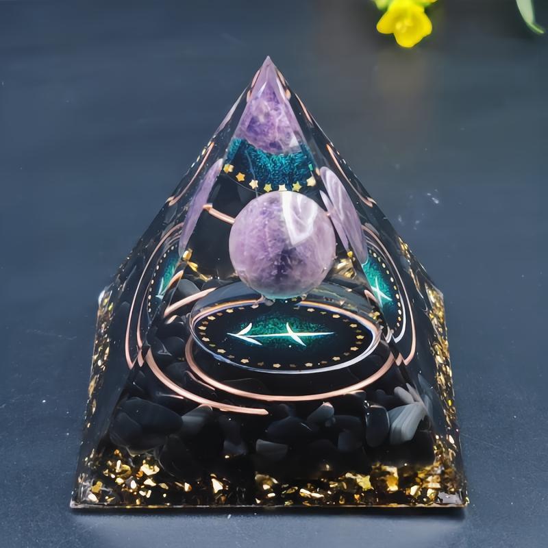 Orgone 12 Constellation Crystal Pyramid - Amethyst & Obsidian Mineral Art | Zodiac-Inspired Desk Focus Decor resin decoration craft soft flame lighter 3d  fidget  star