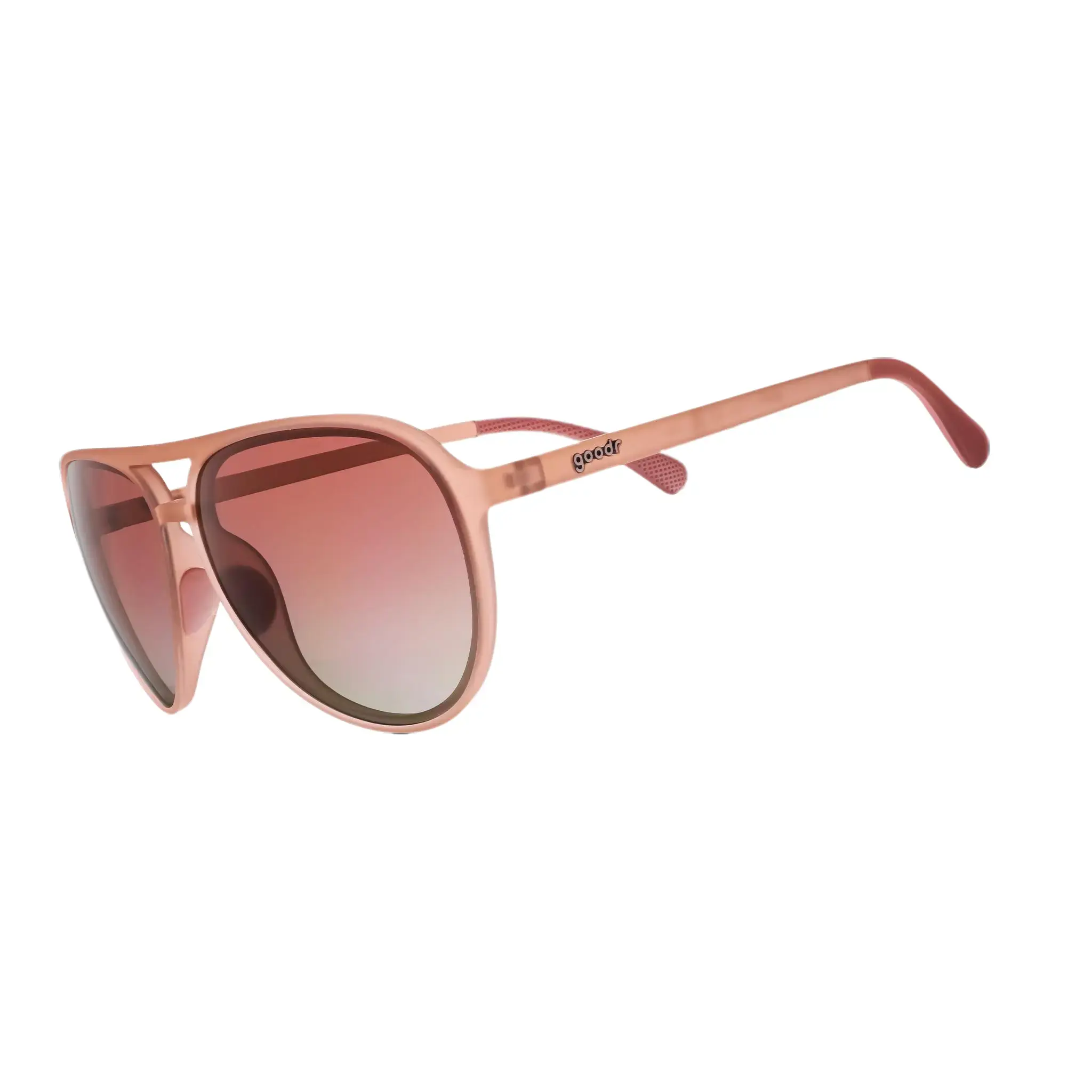 goodr Purple's Midlife Crisis Large Size (Mach G) Translucent Light Pink Frame with Rose Lens, UV400, No Slip No Bounce No Tangle goodr Purple's Midlife Crisis Large Size (Mach G) Translucent Light Pink Frame with Rose Lens, UV400, No Slip No Bounce No Tangle